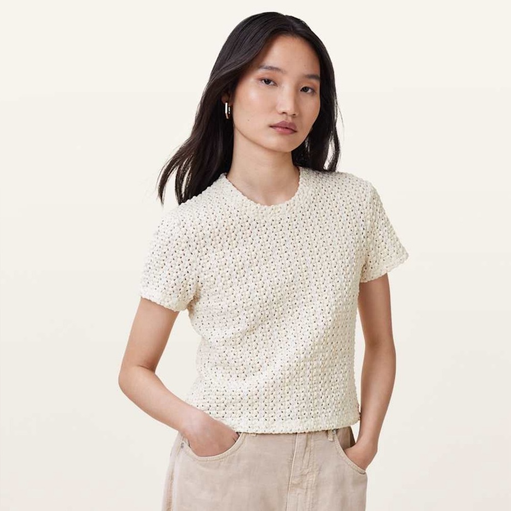 Allsaints KARMA STEVIE SLIM FIT CROCHET T-SHIRT size 6